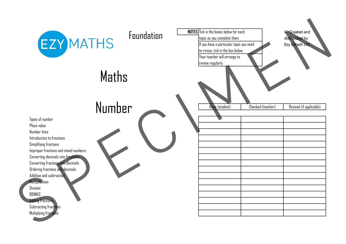 Revision/Study checklists