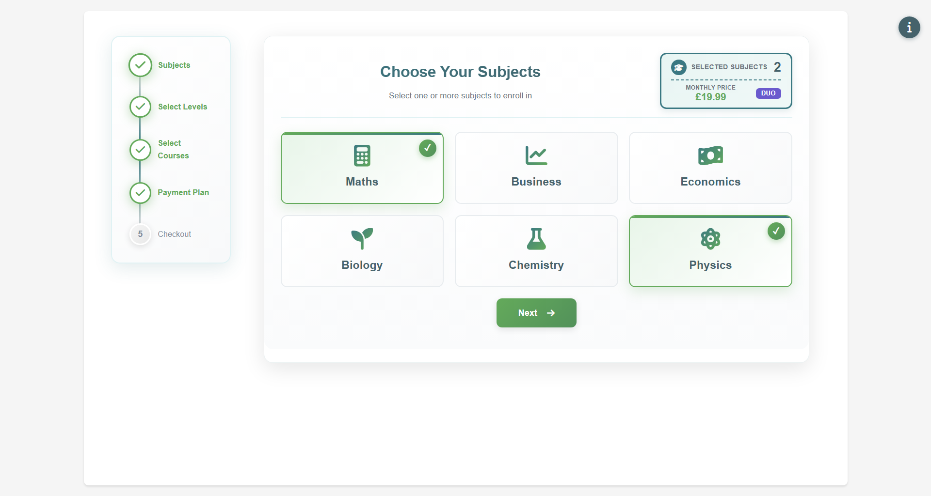 Form Step 1 - Select Subject